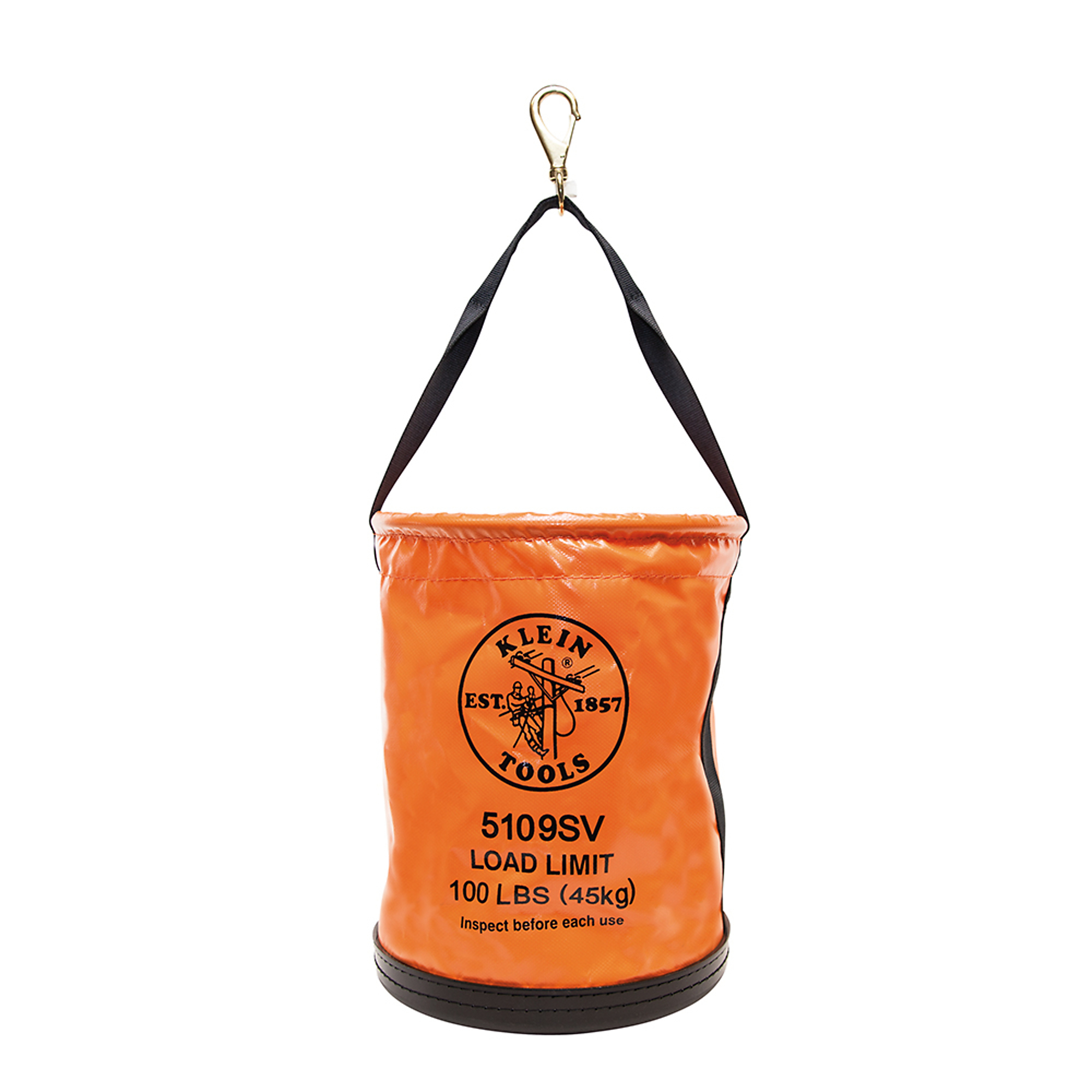 Klein Tools, Utility Bucket, Vinyl Tool Bucket with Swivel Snap, Color Orange, Pockets (qty.) 1 Material Vinyl, Model# 5109SV